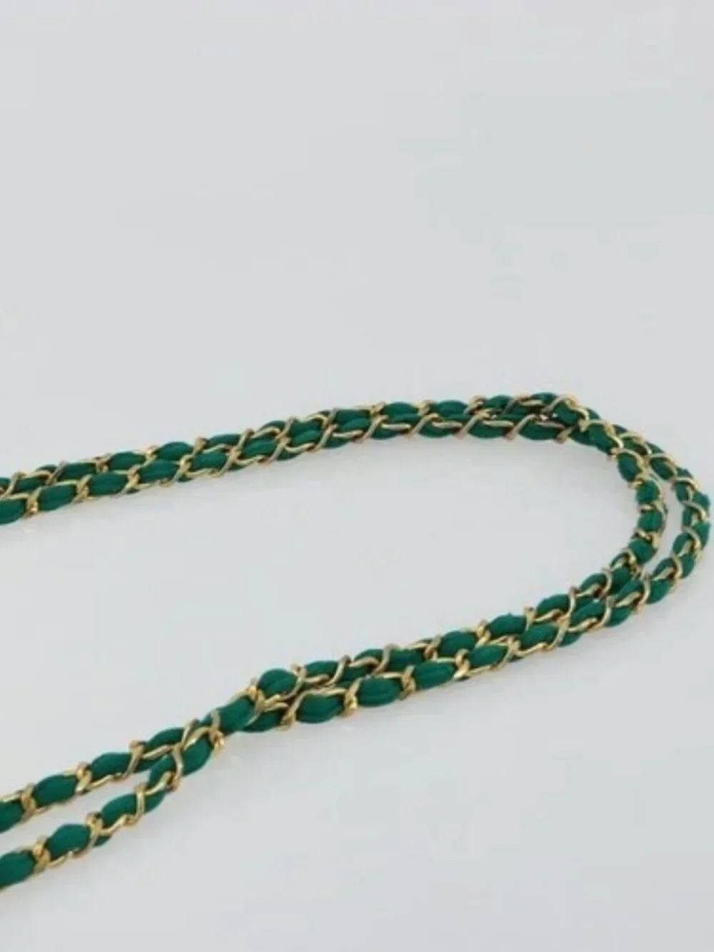 CHANEL Matelasse Chain Shoulder Bag Cotton Green Gold CC Auth bs35532